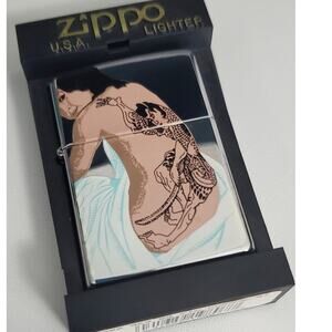 Vintage Zippo Lighter – Girl with Back Tattoo – High Polish Chrome – XV (1999)